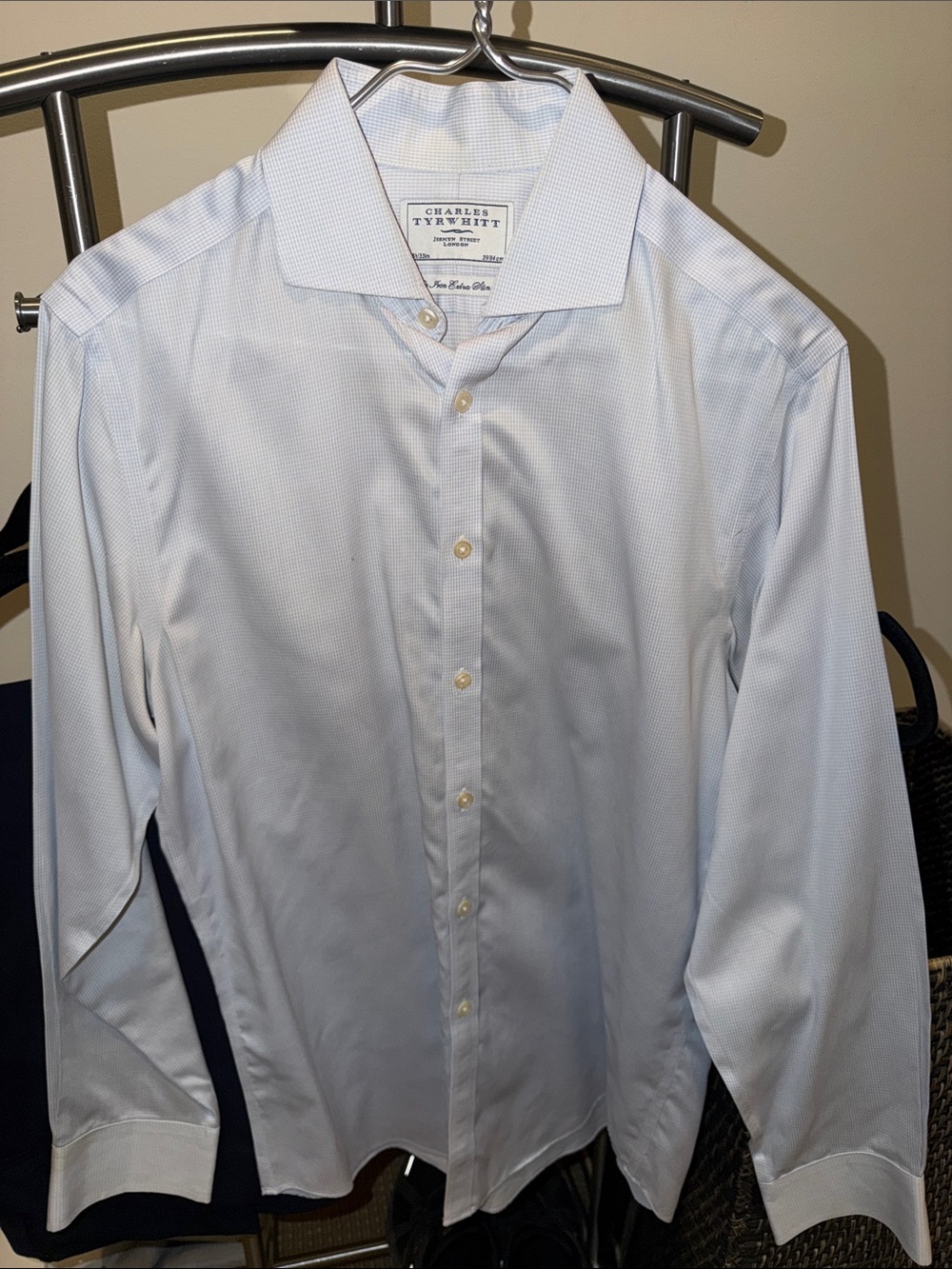 Charles Tyrwhitt Men's Light Blue Patterned Dress Shirt